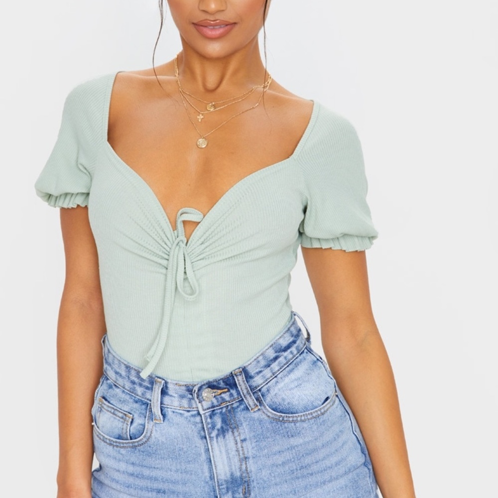 Sage green ruched body suit - NWT